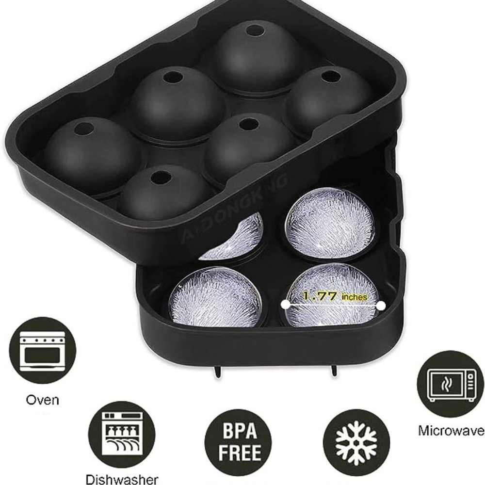 Silicone Ice Cube Trays Bundle 2 Pack Large Square Cube Round Sphere Molds Black - Picture 4 of 12
